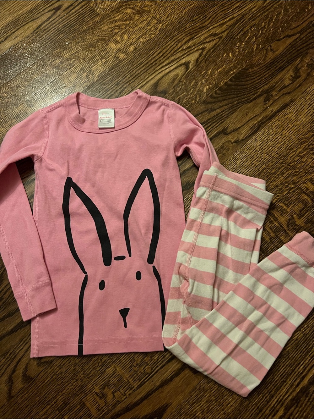 Hanna Andersson Pink Bunny Pajama Set with Black Print